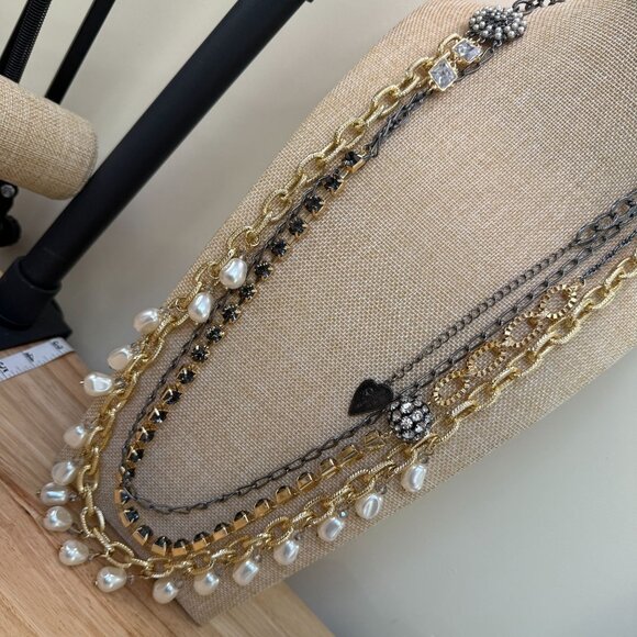 Chicos Maximal Necklace, Layered, Glam, Statement, Gold Tone & Faux Pearl, Bold - Picture 8 of 16